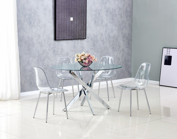 Table repas ronde chrome + 4 chaises - Destock linge